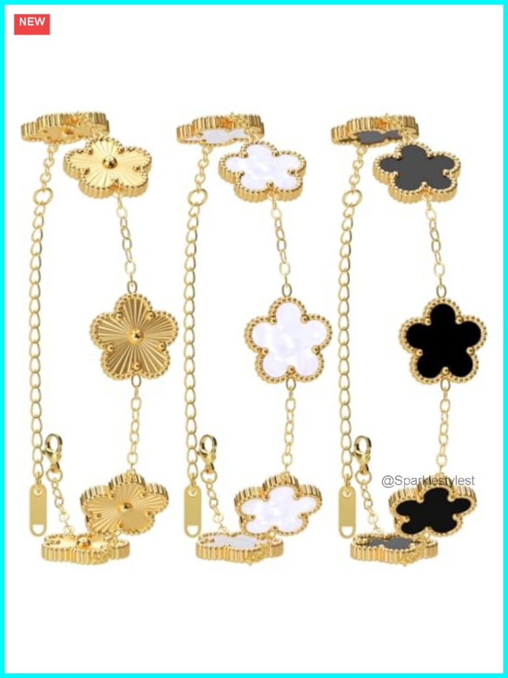 18K Gold Plated Clover Bracelet Set for Women Adjustable Lucky Charm